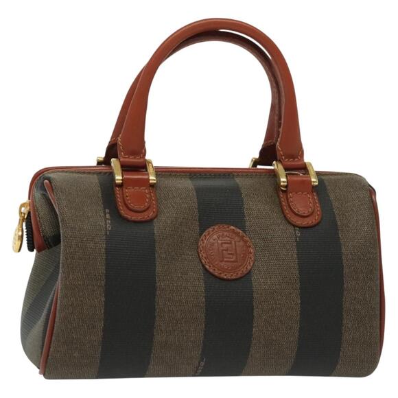 FENDI Pecan Canvas Mini Hand Bag Pvc Brown Black Gold - Picture 1 of 13